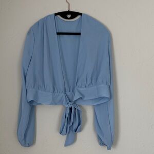 Elegant Blue Women's Tie-Front Top